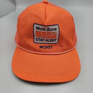 Vintage NCDOT Work Zone Hat Cap Snap Back Orange Mesh Trucker Safety Mens 80s